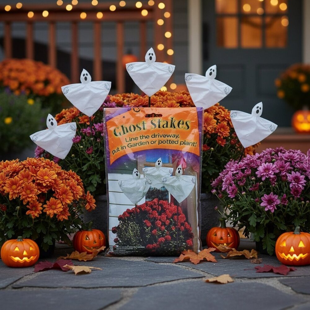 Halloween Ghost Yard Stakes Set Outdoor Lawn Decor 6 Pack 19 Inch NWT